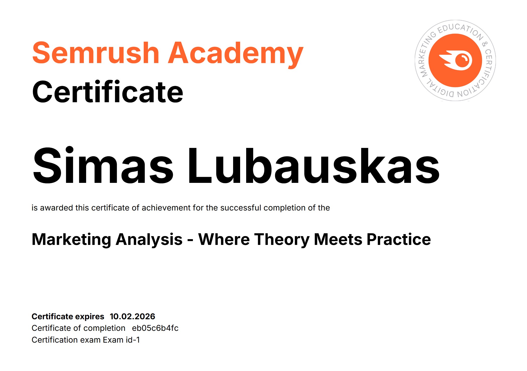 semrush diploma simas lubauskas