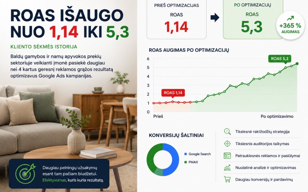Kaip Google Ads ROAS išaugo nuo 1,14 iki 5,3: kliento sėkmės istorija